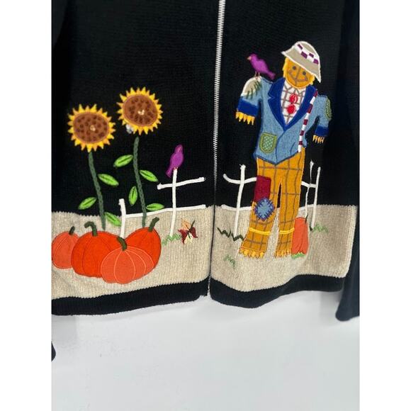 All Points Cardigan Zip Novelty Sweater Womens L Autumn Halloween Fall Pumpkin - Picture 3 of 10